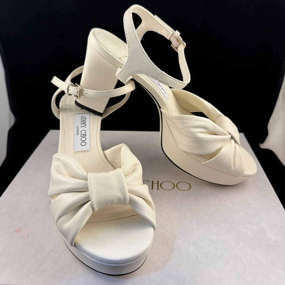 New In Box Jimmy Choo Heloise 80 White Suede Platform Sandals Size 39 - Picture 2 of 10
